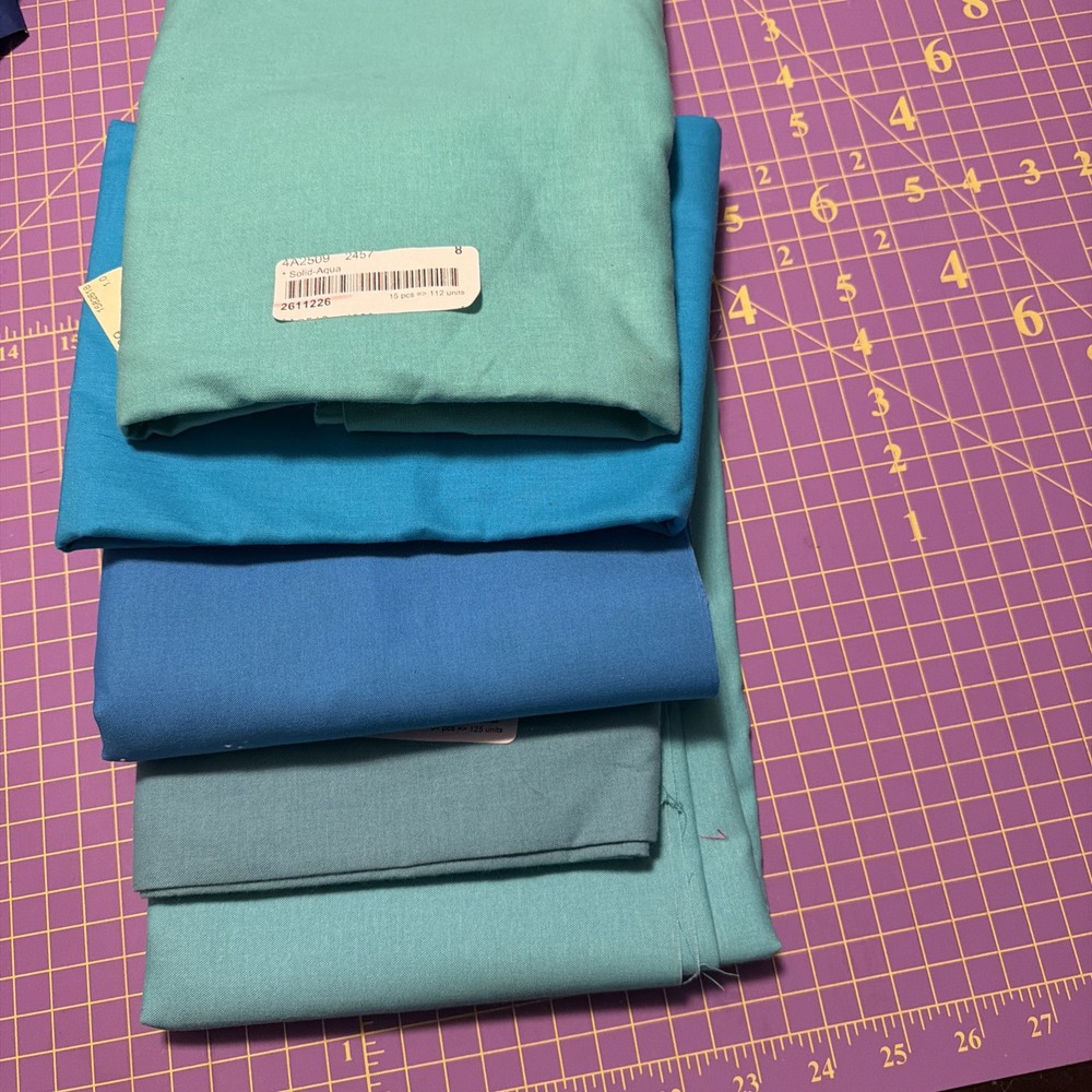 5 Yard Quilt Kit Solid Blue 1 Yard Pieces Cotton Fabric Connecting Threads
