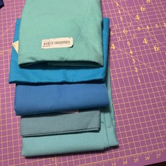 5 Yard Quilt Kit Solid Blue 1 Yard Pieces Cotton Fabric Connecting Threads