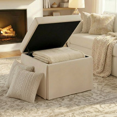 My Texas House Alamo Skirted Ottoman, Taupe Fabric