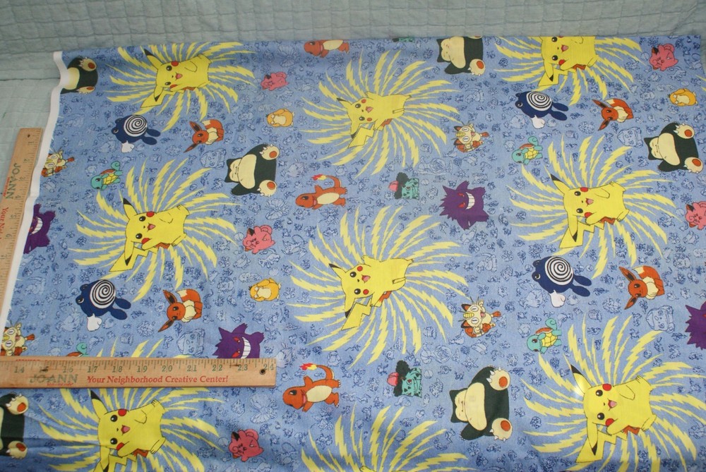 Pokemon Pikachu Eevee Vintage Cotton Quilting Fabric 1 Yd 20″x 60 Fast Shipping