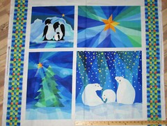 Winter Night Lights Polar Bear Penguin Christmas Panel Fabric 1 Yard #WINL3087-P