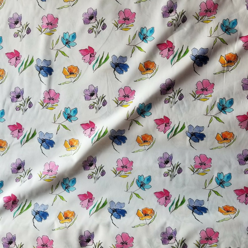 Colorful Scattered Flowers on Cotton Lawn Shirting – Soft and Light! So Cute!