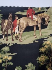 THIBAUT Black CASTLE PINE EQUESTRIAN Pattern 25″ Square Cotton Sateen Fabric