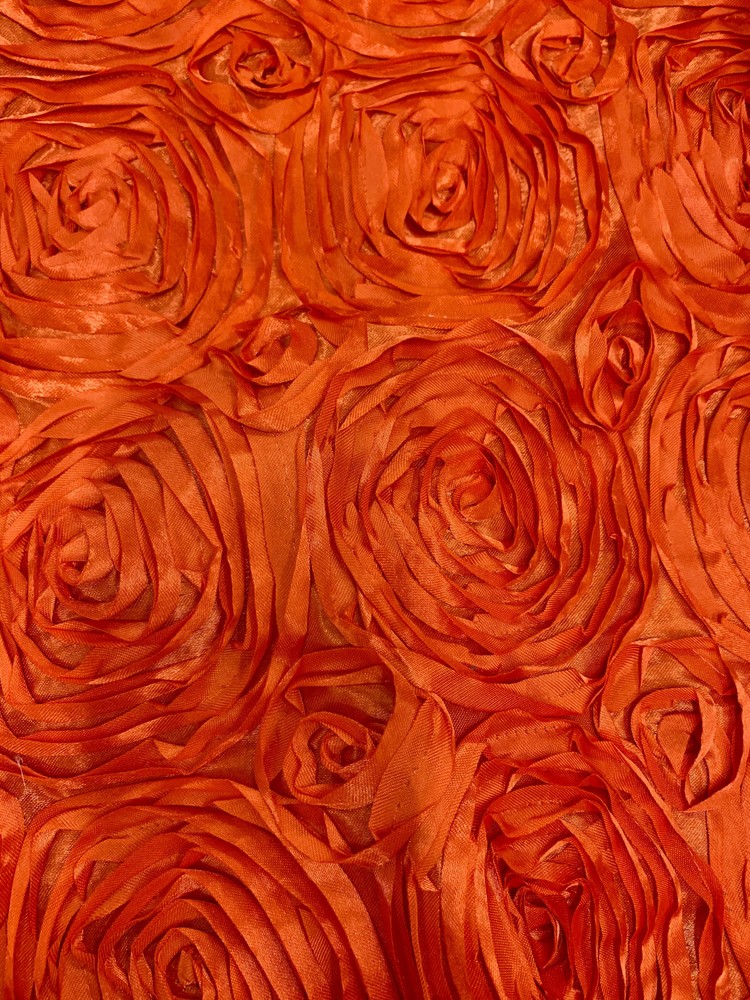 Paige ORANGE 3D Floral Polyester Satin Rosette Fabric by the Yard – 10028