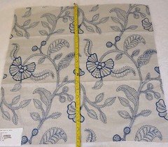 G P & J Baker Fabric Sample Blue Tan 100% Linen 20 1/2″ X 20 1/2″ Embroidered