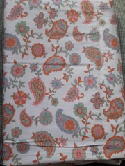 Vintage Sewing Fabric Cotton Pastel Paisley Peach Blue on White 1.75ydsX45″