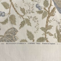 BENNISON FABRICS Cherry Tree Blue on Oyster Fine Fabric 1 Yard