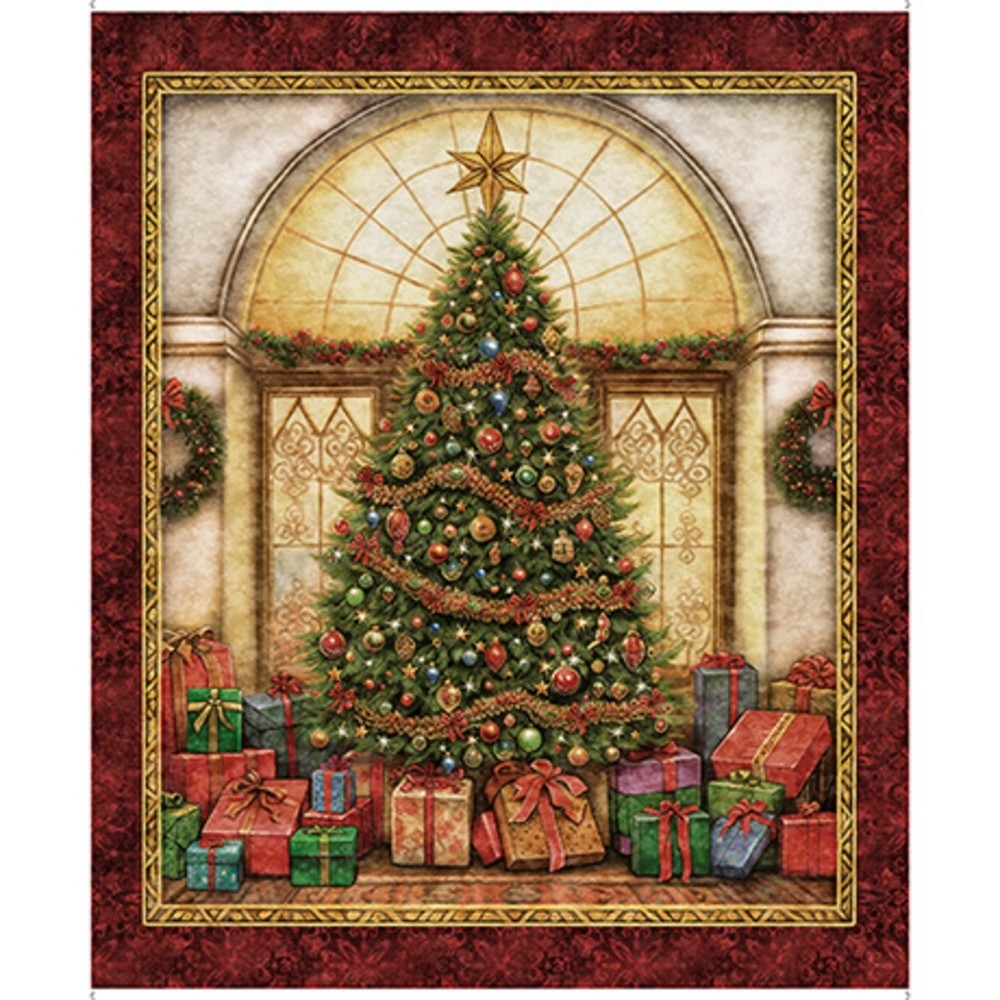 Wonderful Christmastime Christmas Tree 36″ Cotton Panel Fabric