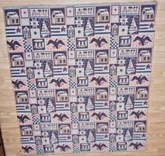 Vtg Americana USA Upholstery Fabric 54 ” X 48″ USA 1776 Flag House Boat Star