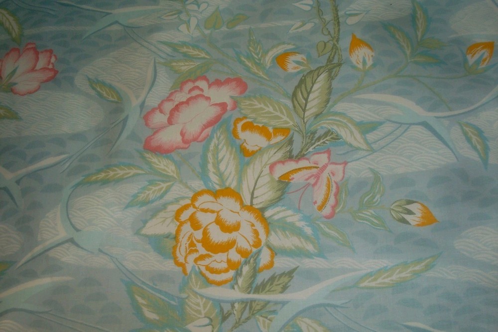 6.5 Yds Schumacher Fabric Nagano Chintz Asian WaterGarden Upholstery 54″ x 234″