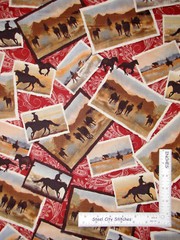 Cowboy Horse Scenes Fabric By Yard Red Bandanna Cotton Windham Ranch Hands
