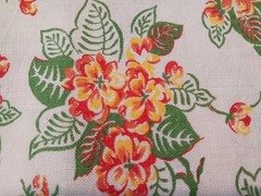 Vintage Flour Feed Sack Fabric Cream w Orange & Green Flowers Nosegays 32×42″