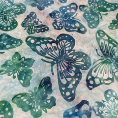 Vintage Butterfly Batik 2 Yards, Blue, Green, Turquoise Quilting Fabric