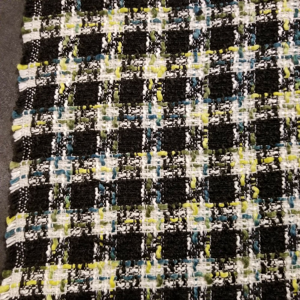 Gorgeous Boucle in Black and White Plaid with Lime and Teal Accents!