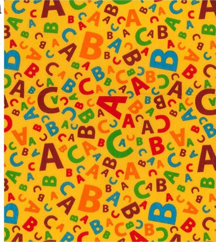 Printed Polycotton Craft Fabric Material – RAINBOW ALPHABETS ON YELLOW