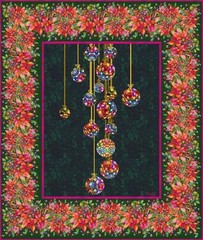 Hoffman – Yuletide Blooms – Poinsettia Repeating Border Stripe – Cream, Fabric B