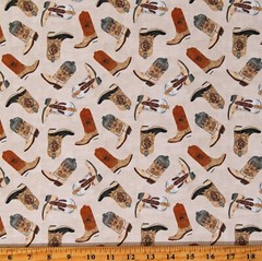 Cotton Cowboy Boots Southwestern Western Boho Fabric Print by the Yard D463.71