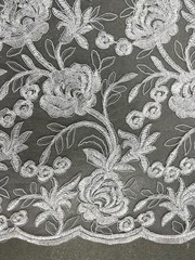 Dakota WHITE Polyester Corded Floral Embroidery on Mesh Lace Fabric by the Yard