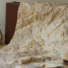 1M Jacquard Gold Embossed Bubble Cloth Fabric Soft Elegant Skirt Dress Material