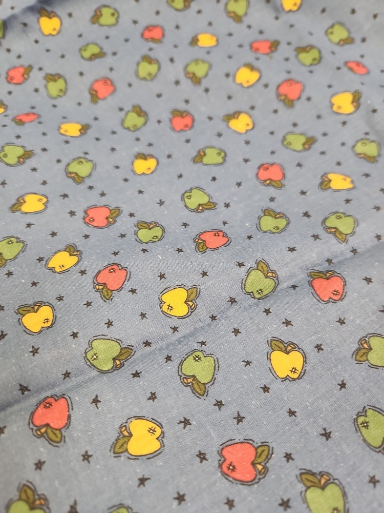 3 Yards Vintage Blue With Green Red Yellow Apples 100 Cotton Fabric Quilting