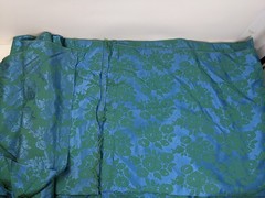 Vintage Teal Green Floral Silk Cut Fabric 1.3 yds x 12 yds Roses