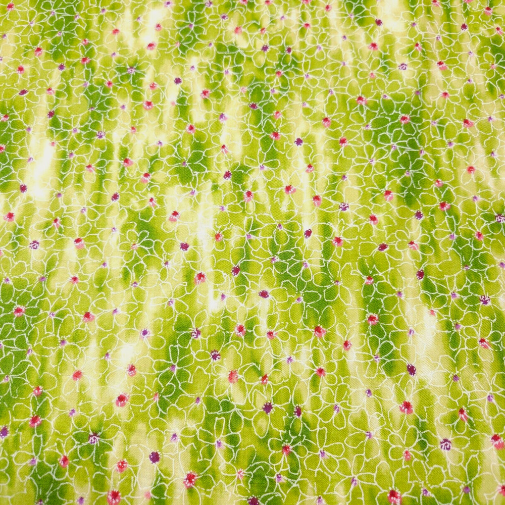 Ariel BTY Studio 8 Quilting Treasures Pink White Watercolor Floral on Greem