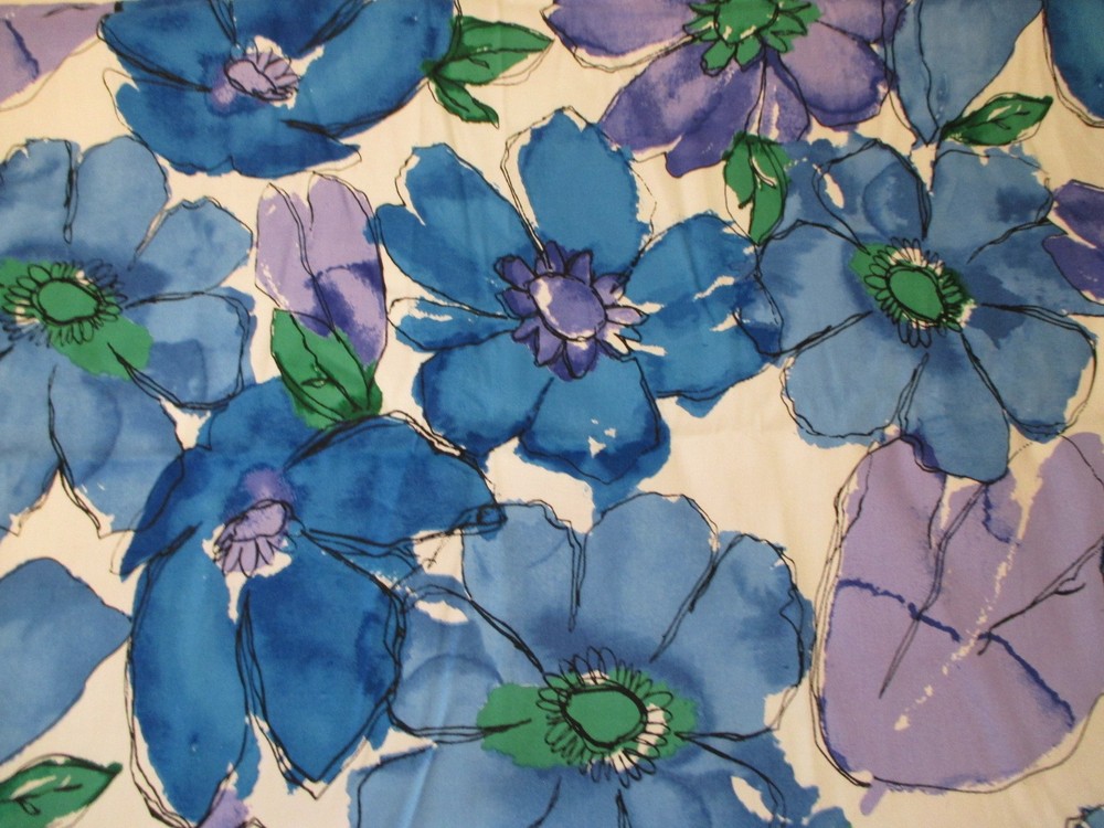 Vintage Hamil Cotton Blend Large Floral Blue Purple 1yd 33″ x 60