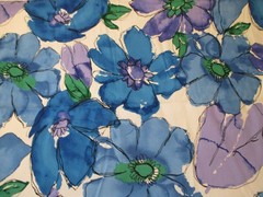 Vintage Hamil Cotton Blend Large Floral Blue Purple 1yd 33″ x 60