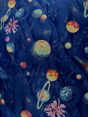 Space, Planets, Earth, Cotton Sparkly Fabric , 44″ wide, 4 yards