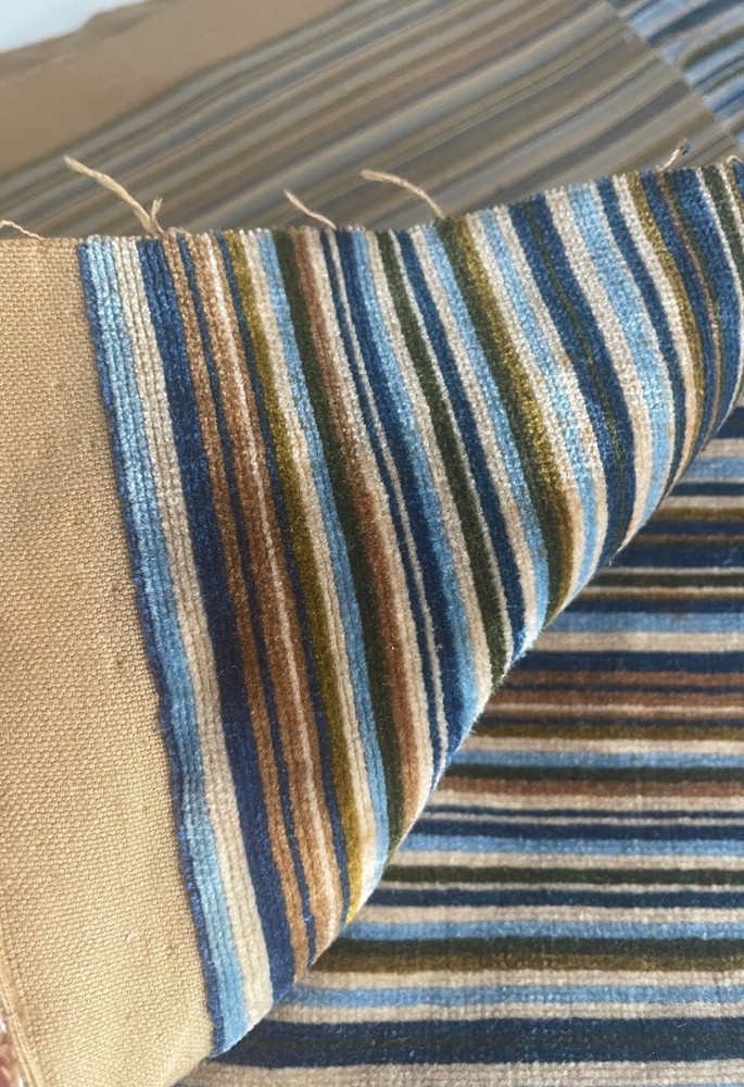 Striped Raised Chenille Velvet Blue Brown Upholstery Fabric 55×62