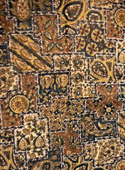 VTG 60 MCM Paisley Tiles Cheater Quilt Shades of Green Blue White Gold BTHY