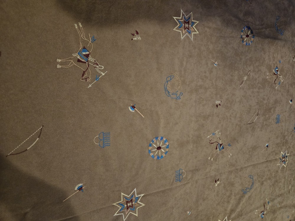 Vtg Embroidered Faux Suede Fabric 72 X 58 Wide Native American Tribal Western