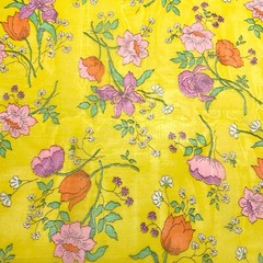 Vintage Florals on Yellow Sheer Voile Fabric by the HALF YARD 18″ x 44″