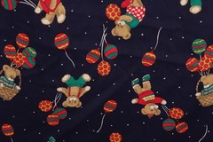 72″L x 44″W Cranston Schwartz Fabric Bears with Decorated Balloons on Dark Blue