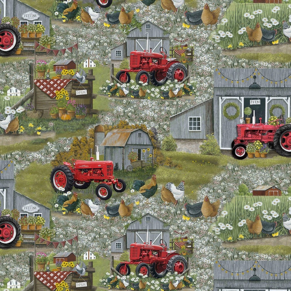 Benartex Fabrics Sykel Farmall Plank Green Red Farm Tractor Scenic BTY