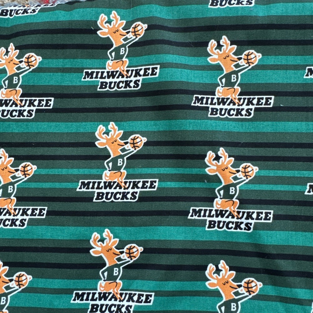 NBA Basketball Milwaukee Bucks Cotton Fabric 1/2 Yard 18”x43” New Bucky Retro
