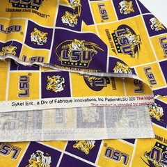LOUISIANA STATE ( LSU )TIGERS NEW SMALL SQUARES DESIGN 1 YD PIECE 100% COTTON