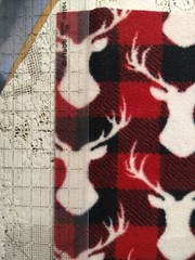 2 REMNANTS Deer Head Red Black Buffalo Plaid Anti-Pill FLEECE FABRIC 22″ & 30″ L