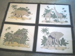 4 African Safari Animals Fabric Quilting Pillow Panels 22 x 17