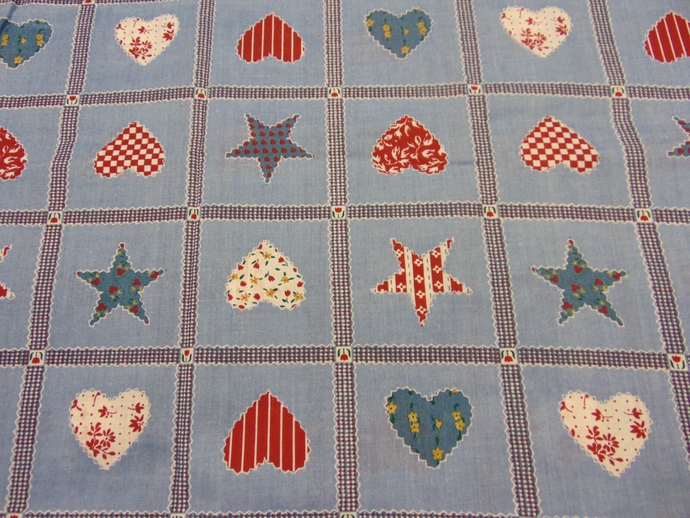 Cotton Fabric Cheater Quilt Patchwork Print Heart & Stars 1yd x 46″