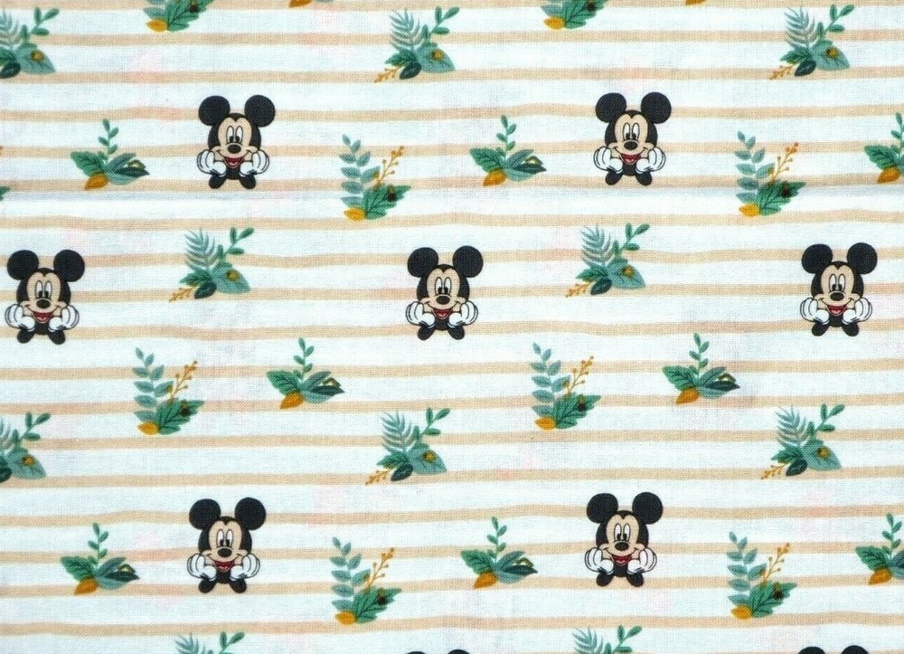 FAT QUARTER DISNEY MICKEY MOUSE FABRIC TRADITIONAL STRIPE 100% COTTON FQ