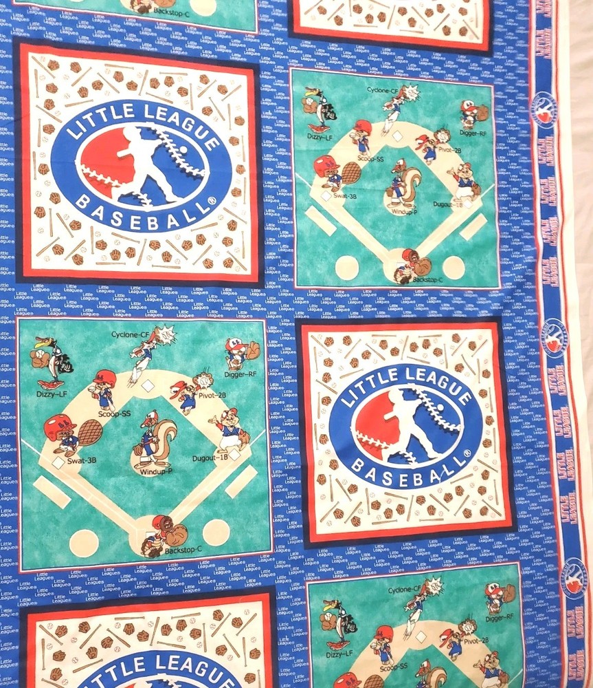 Vintage 2002 Little League ® Baseball Cotton Fabric Panel 46×89 10 Blocks 16″ Sq