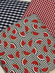 7+ yards Fabric Lot Black/White & Red/White Gingham + Watermelon #115