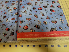 Joyful Meadows Pink Butterflies & Flowers on blue cotton Fabric per yd sewing