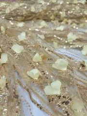 “Embroidered Fabric with 3D Flowers and Gold Lace – Sold by the Yard with Sequin