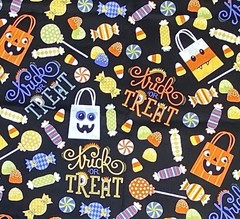 FQ, Halloween Candy on Black Fabric by Brothers & Sisters, Fat Quarter 18” X 22”
