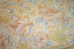 ONE Yd Carole FABRIC Floral Drapery pastel Gray Amber Softened Cotton 54″ w BTY