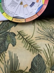 Hoffman Cotton Fabric Indian Summer Green Leaves Pine Needles Gold Yellow BTY
