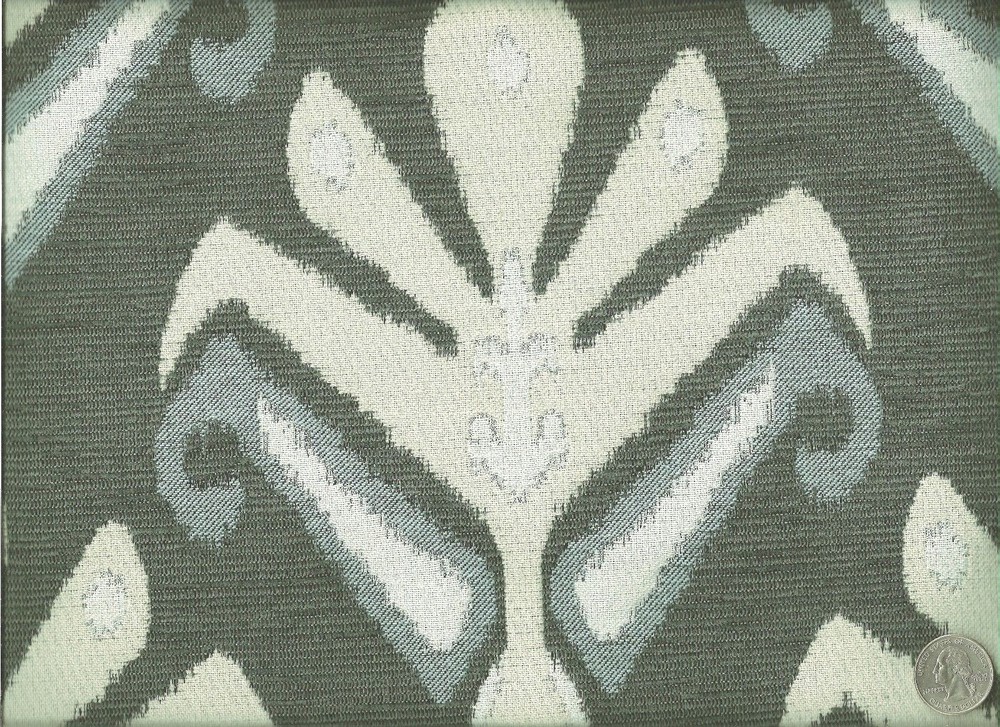 Duralee Tajik Stone Large Ikat Medallion Beige Gray Light Blue Upholstery Fabric