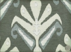 Duralee Tajik Stone Large Ikat Medallion Beige Gray Light Blue Upholstery Fabric